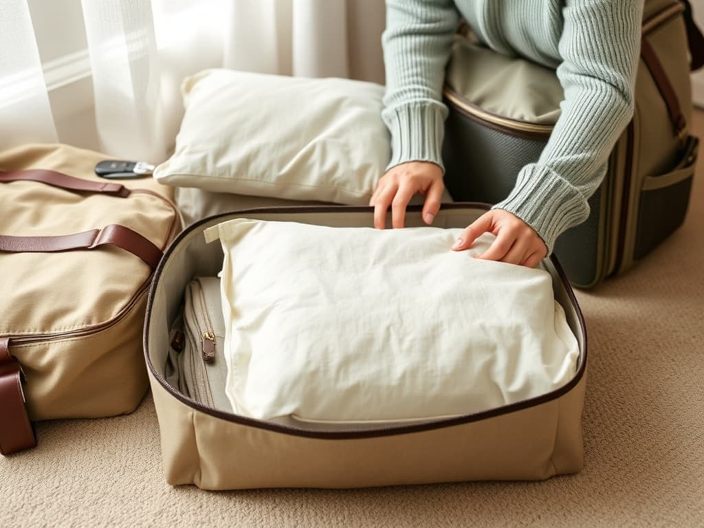 A cluttered travel bag